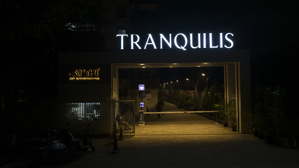 Sakthi Tranquilis – Illuminated project entrance at night
